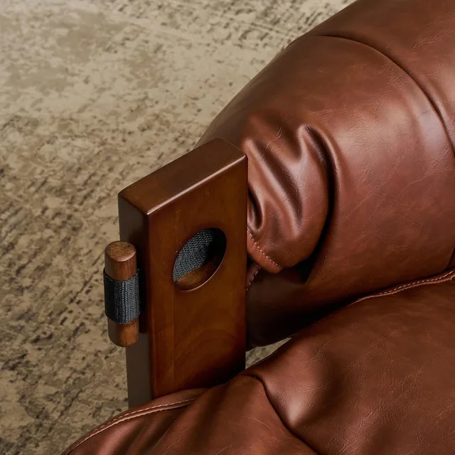Vintage Solid Wood Leather Lounge Chair 6