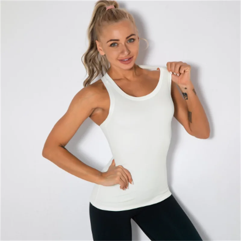 

High Elastic Slim Fit Stringer Tank Women With Cups Sports Shirt Sleeveless T-shirt Sweat-wicking Quick-dry Fitness Tank Tops