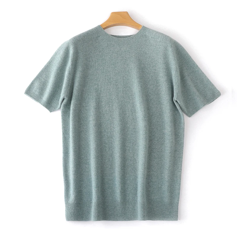 Fashion summer new men's O-neck 100% pure wool sweater short-sleeved knitted pullover casual coat cashmere sweater T-shirt 2023 3