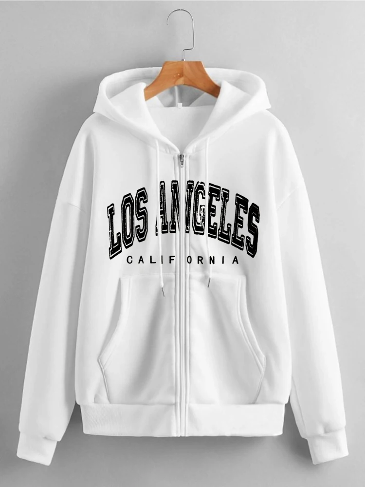 

2022 Sweatshirts Vintage Letter Print Zipper Y2k Clothes Women Loose Long Sleeve Shirts Autumn Harajuku Los Angeles Hoodie Tops