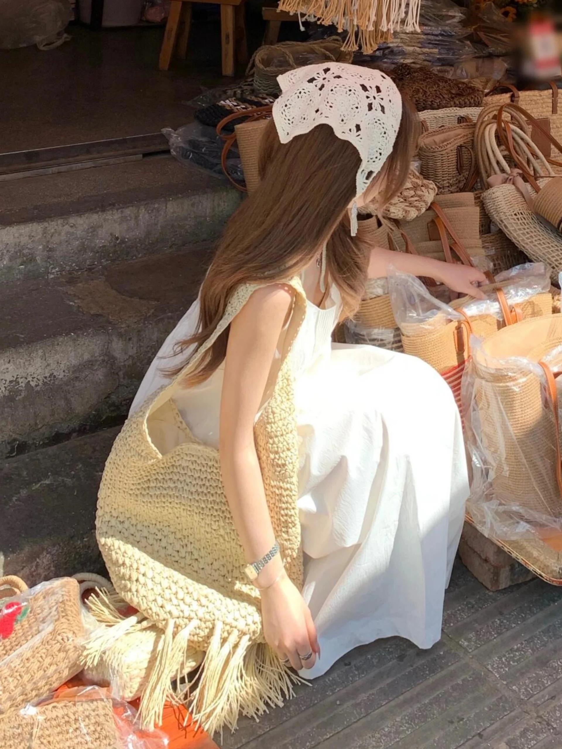 New Tassel Fringe Paper Rope Straw Woven Fashion Single Shoulder Pineapple Beach Bag Woven Bag Casual Women's Bag