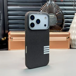 Retro Linen Fabric MagSafe Phone Case with Wireless Charging & Alloy Lens Shockproof Cover - iPhone 17 Pro Max (Black)
