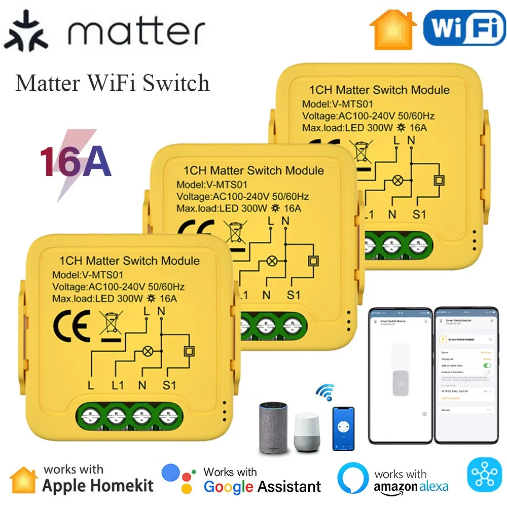 

Matter WiFi Smart Switch Module 16A Breaker Smart Home Automation Homekit Remote Control Vias Alexa Google Home Smarttings Siri
