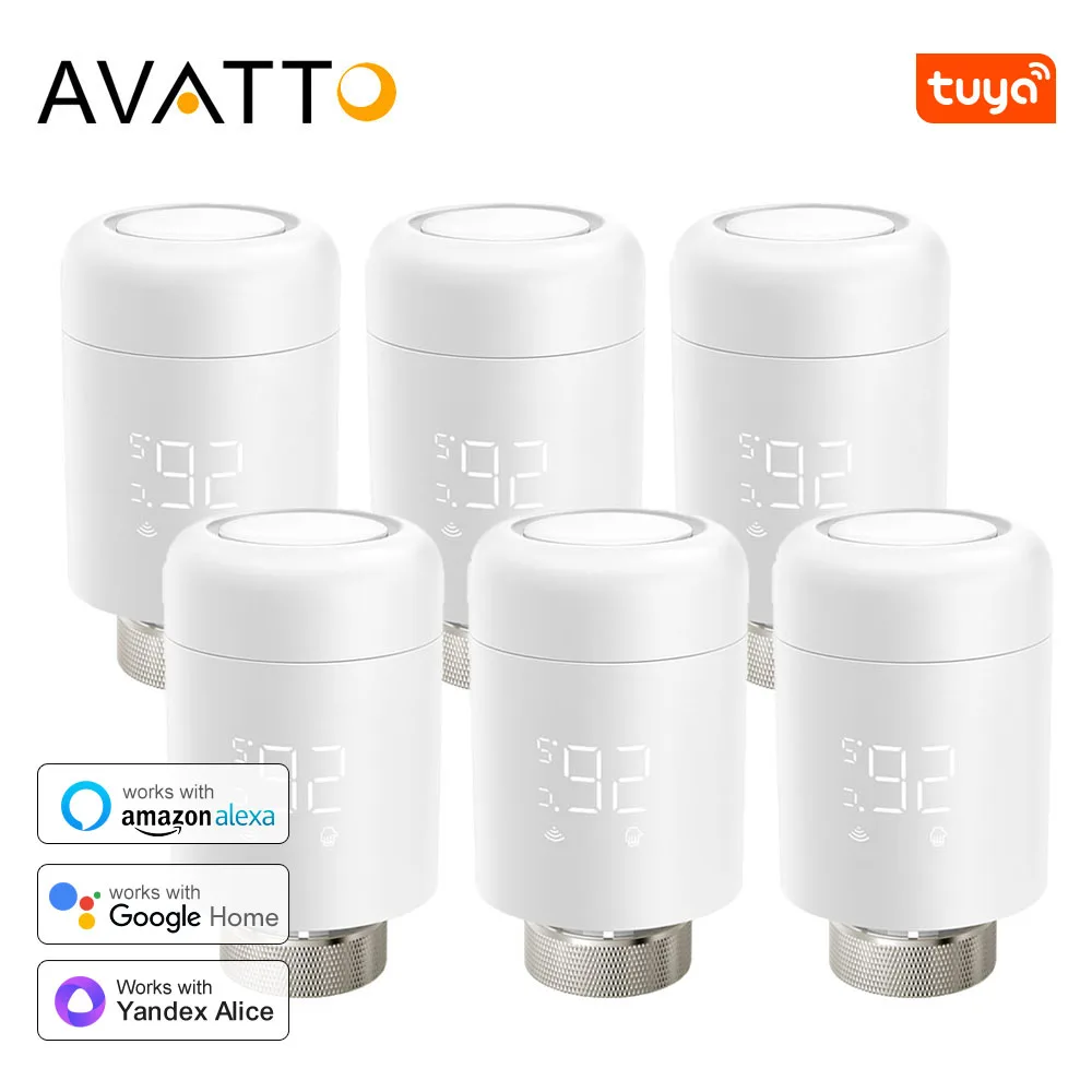 AVATTO Tuya 1-6PCS Wifi TRV หม้อน้ํา Actuator วาล์ววาล์วหม้อน้ํา Thermostatic อุณหภูมิ Controller สนับสนุน Alexa Google Home 1