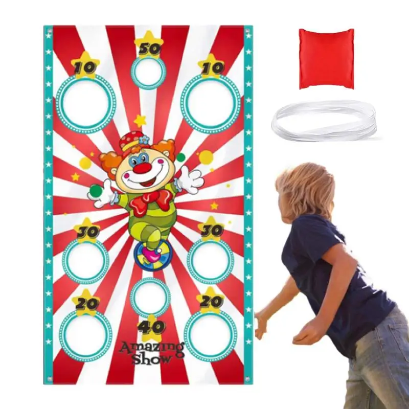 Toss Games Banner Circus Toss Game Banner Backdrop Clowns Pattern Throwing Game Accessory For Outdoor Carnival Birthday Party