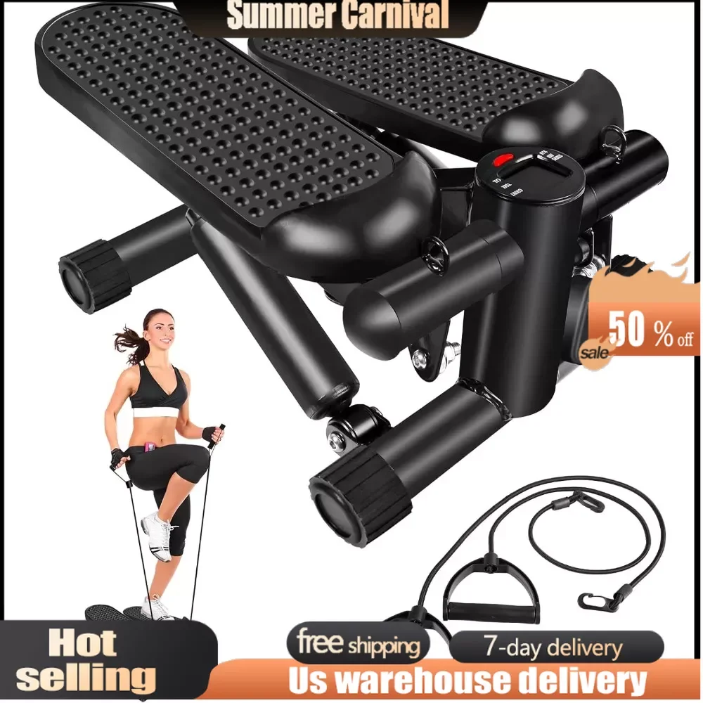

Stair Stepper with Resistance Bands, Mini Stepper with 300LBS Loading Capacity, Hydraulic Fitness Stepper with LCD Monitor