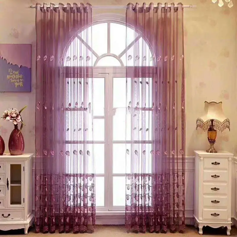 1PC Princess Style Purple Elegant Transparent Bedroom Balconies Thickened Window Curtains Living Room Bay Windows Embroidered 2