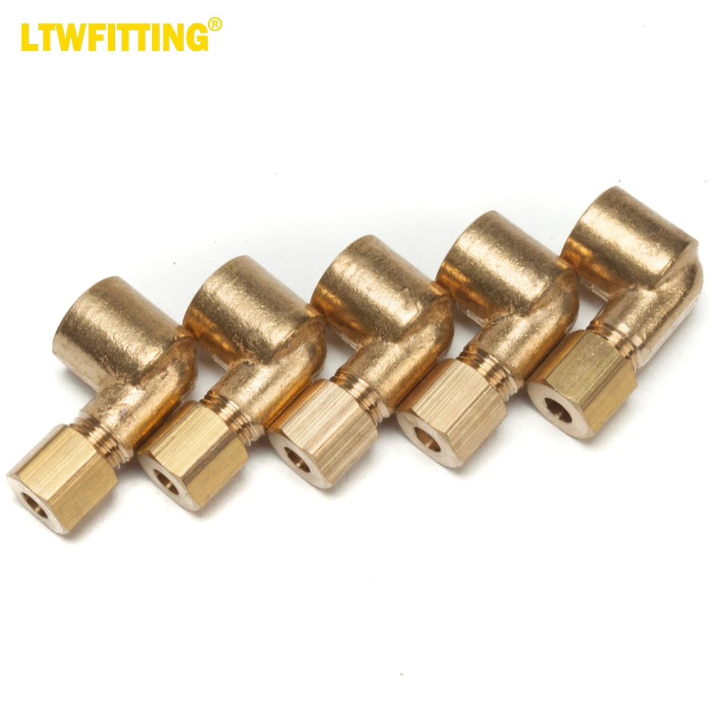 

LTWFITTING 3/16-Inch OD x 1/8-Inch Female NPT 90 Degree Compression Elbow,Brass Compression Fitting(Pack of 5)