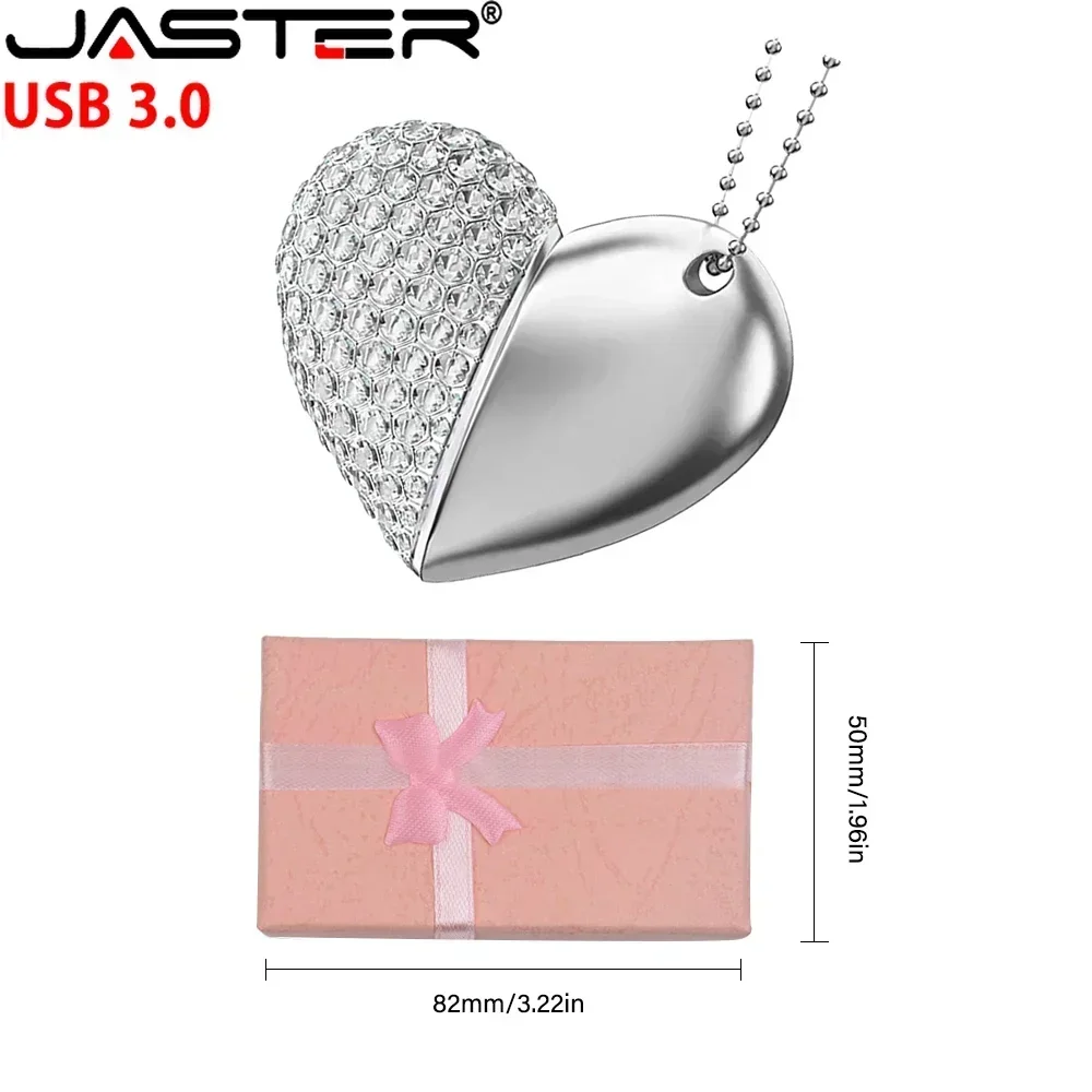 USB 3.0 금속 다이아몬드 크리스탈 하트 핑크 상자 USB 플래시 드라이브 16GB 32GB 64GB 128GB 메모리 스틱 엄지 드라이브 크리 에이 티브 선물 U 디스크