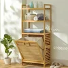 Dirty Clothes Basket Wood Vine Weaving Laundry Hamper Bathroom Rack Large Capacity Laundry Baskets Multi-function Storage Rack 4