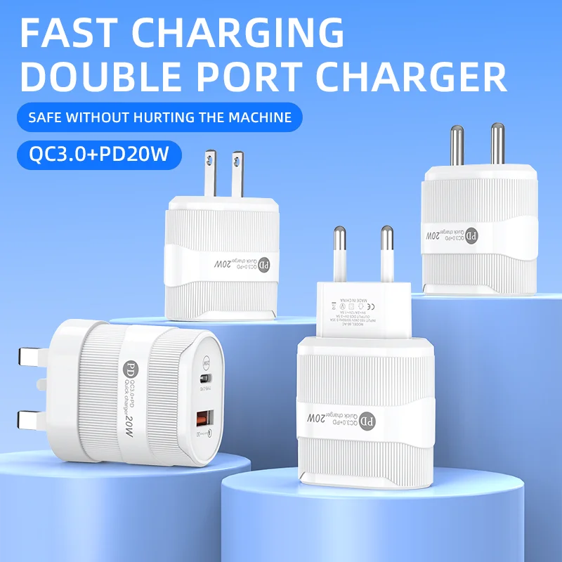 PD 20W USB Charger Dual Port Type C Fast Charging Wall Charger For iPhone 15 14 13 Samsung Xiaomi Portable Phone Adapter