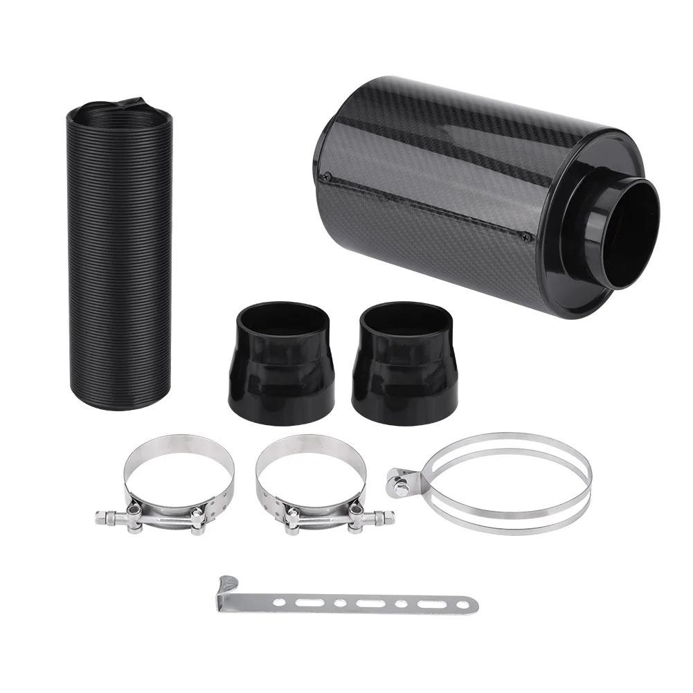 76mm 3" Universal Carbon Fiber Induction Filter Box Cold Intake System Intake Hose Carbon Fiber Filter Box air intake kit