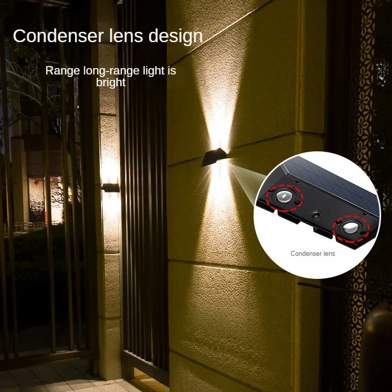 Outdoor LED Solar Wall Light, Light Up and Down, 2Packs,IP54 Waterproof, Light Control Induction, Indoors, Staircase