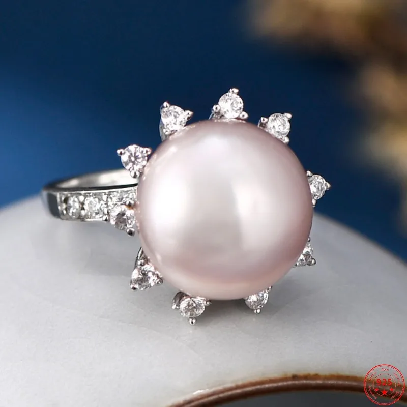 

Genuine S925 Sterling Silver Rings for Women New Fashion Exaggerate Baroque Freshwater Pearl Micro Inlay Zircon Flowers Jewelry