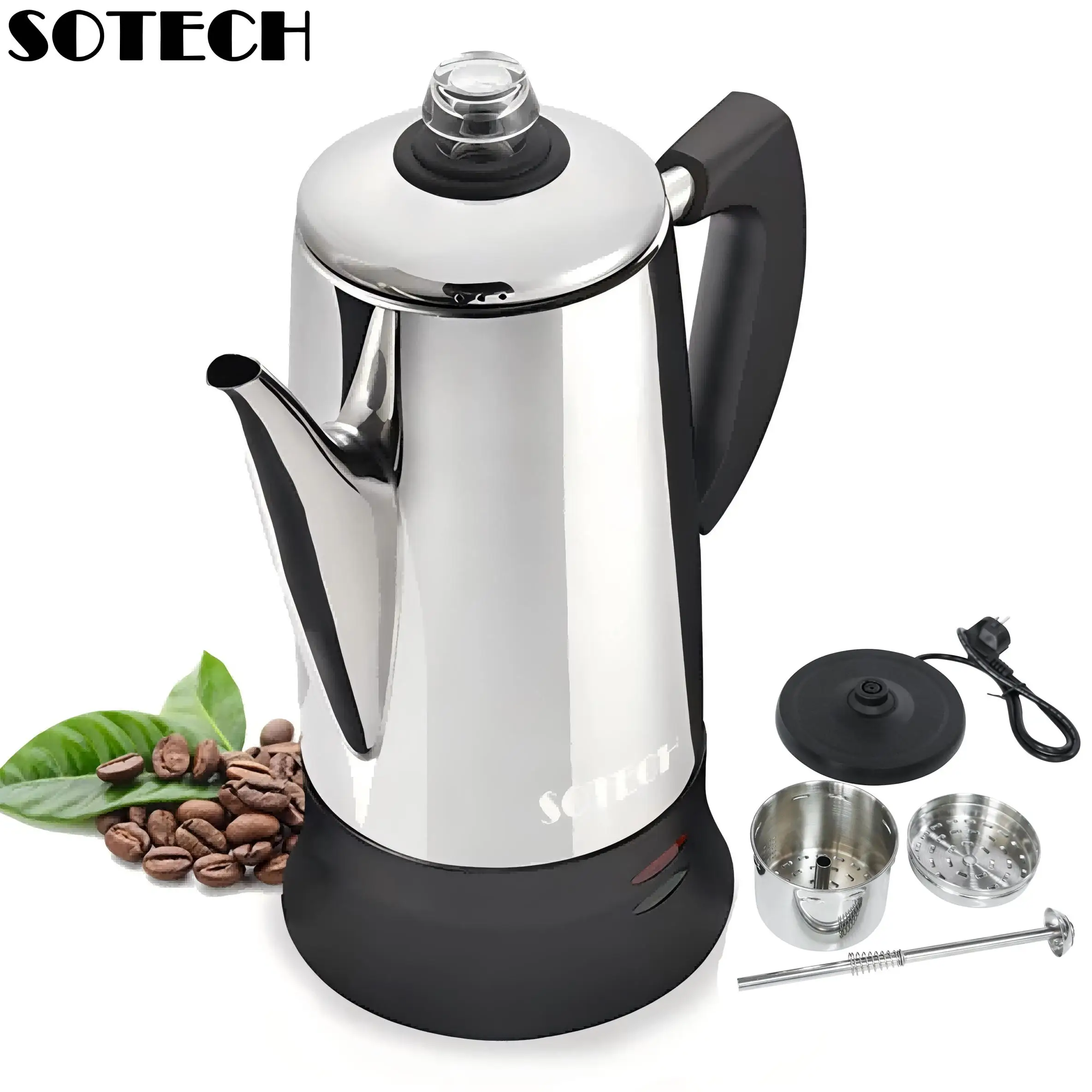 Stainless Steel Electric Percolator Coffee Pot With Timer 12-Cup
