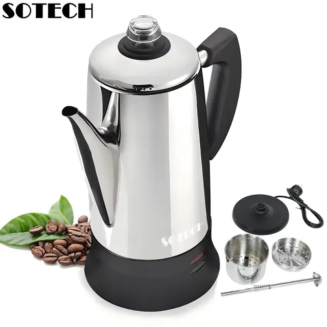 Stainless Steel Electric Coffee Percolator 110v 220v Coffee Maker Pot Cafe  Maker Coffee Tools Gift for Coffee Lovers 12Cups 1