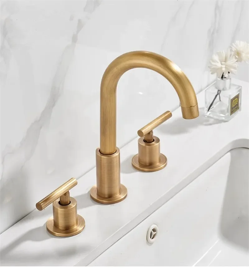 Description Picture 2 of itemAntique Bronze Bathroom Basin Brass Sink 3 Hole Double Handle Hot & Cold Wash Faucet Water Tap