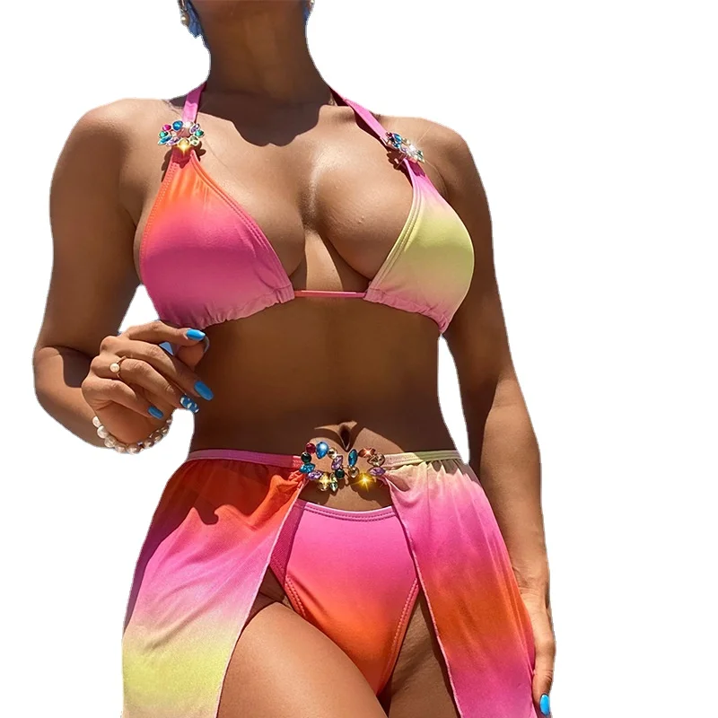 

Three-piece Diamond Bikini The New Sexy Gradient Print for Women Swimsuit