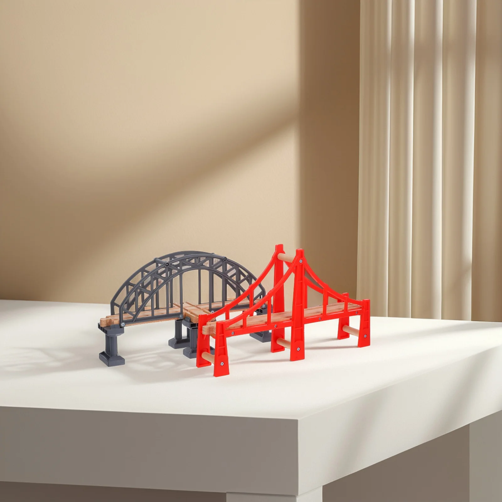 2 Pcs Train Track Toddler Accessories Toy Props Suspension Plastic Scene Tracks Wood Railway Cross