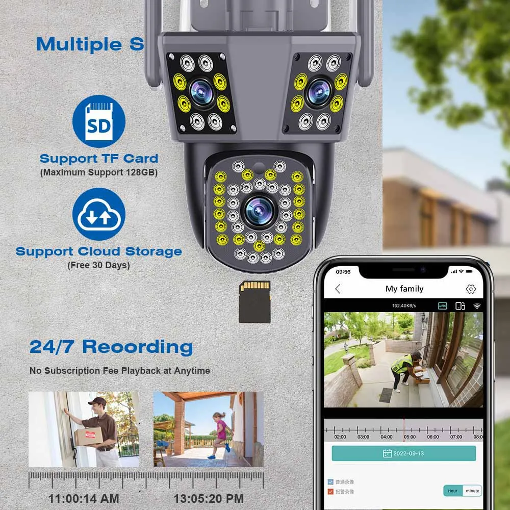 6K 12MP WIFI IP Outdoor Camera Motion Tracking PTZ Video Camera Three Lens Three Screen Waterproof Security System 2