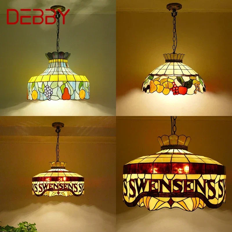 

DEBBY Tiffany European Chandelier Vintage Creative Color Glass Pendant Lamp Home Living Room restaurant Bedroom Hotel Corridor