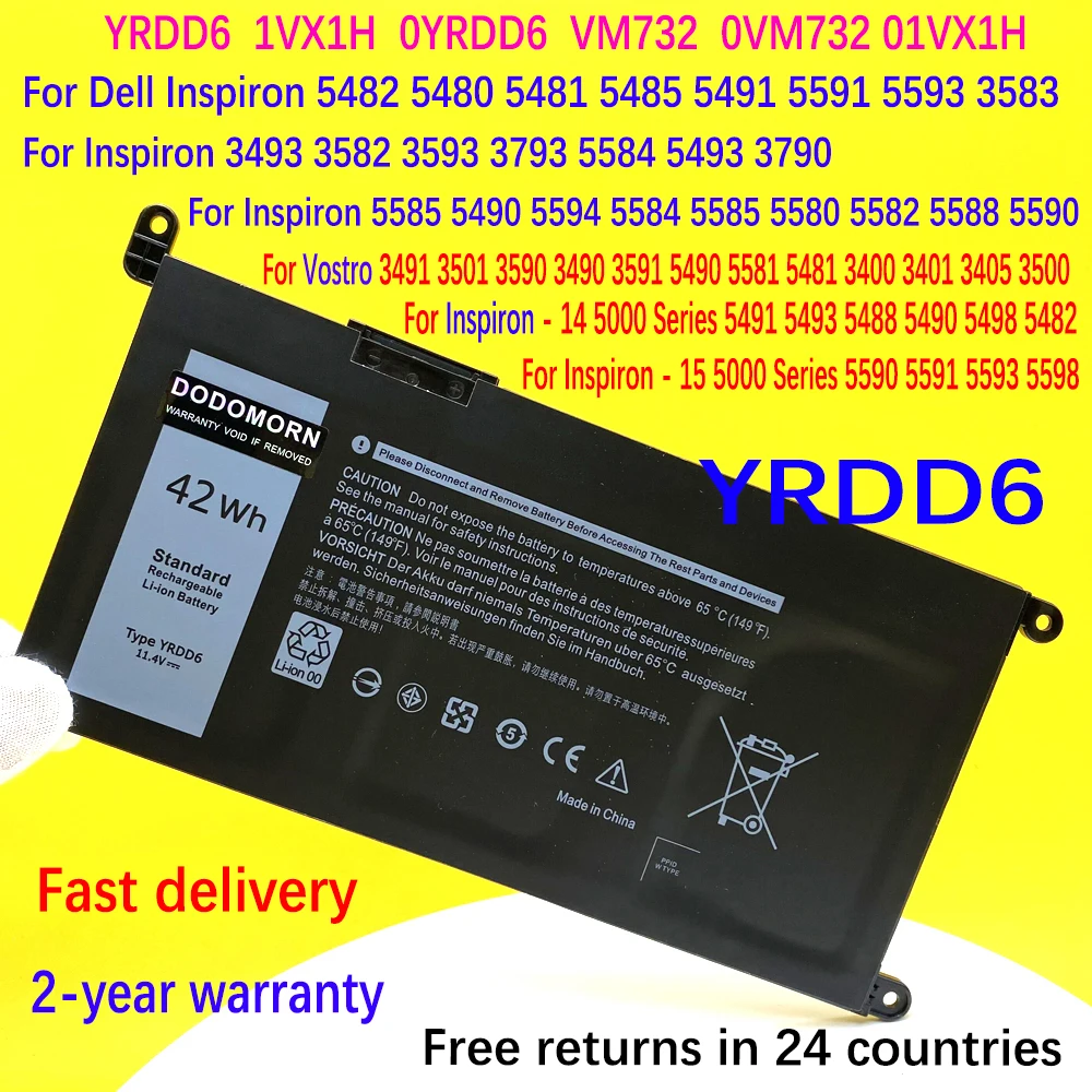 Bateria Nova para Dell Vostro 3491 3501 3590 3490 3591 5490 5581 5481 3400 3401 3405 3500 Latitude 3300 3401 3379