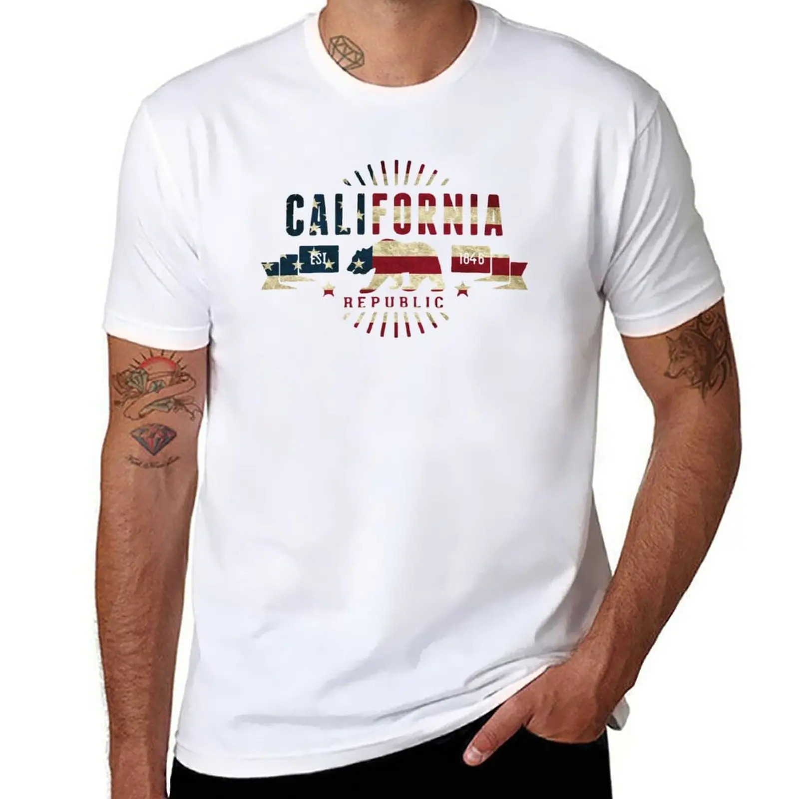 

New California Stars and Stripes T-Shirt Anime t-shirt funny t shirts black t-shirts for men