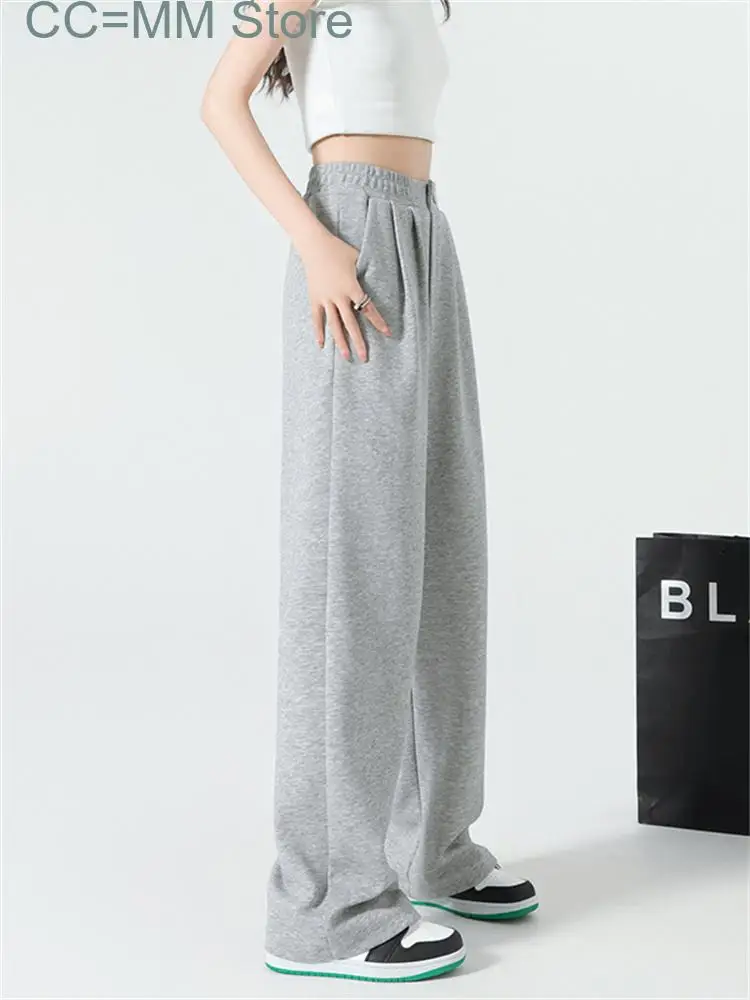 New High Waisted Baggy Pants Women Spring High Waisted Fashion Wide Leg Pants Ladies Solid Chic Casual Pants