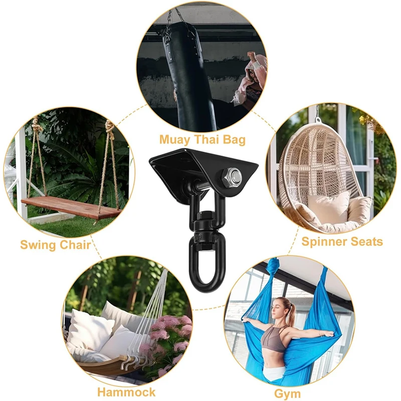 SUS304 Hammock Hanging Kit Hardware Heavy Duty 1200lbs Capacity Hanging Hooks Porch Yoga Swing Chair Ceiling Plate Black 4