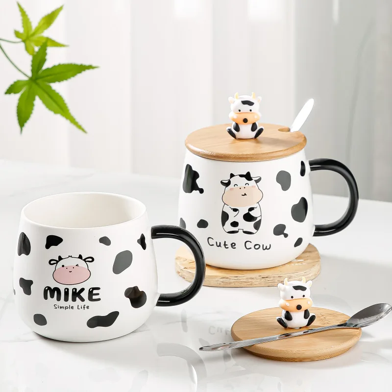 

480ml Cute Cartoon Coffee Cup Creative Ceramic Mug High Temperature Resistance Office Coffee Milk Cup Breakfast Cup with Spoon