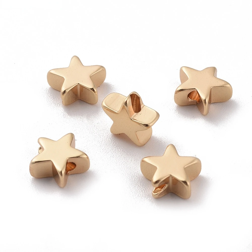 

5 шт латунные бусины Star Real 18K позолоченные 8x8x3 мм отверстие: 1,2 мм