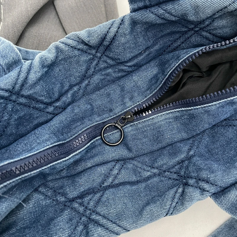 Denim Diamond Lattice Shoulder Bags For Women 2023 Winter Blue Casual Totes Japan And Korea Style Cloth Handbags Cotton Packages