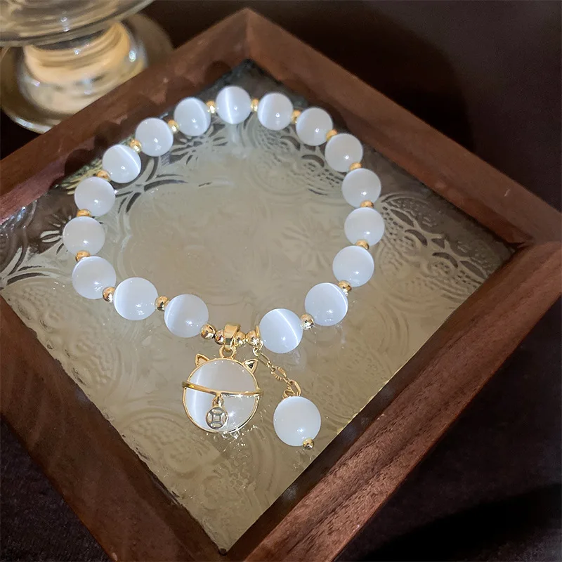 Beaded Bracelet Opal Beaded Bracelet Women Lucky Cat Pendant Adjustable Bracelets Fashion Friendship Jewelry Gifts