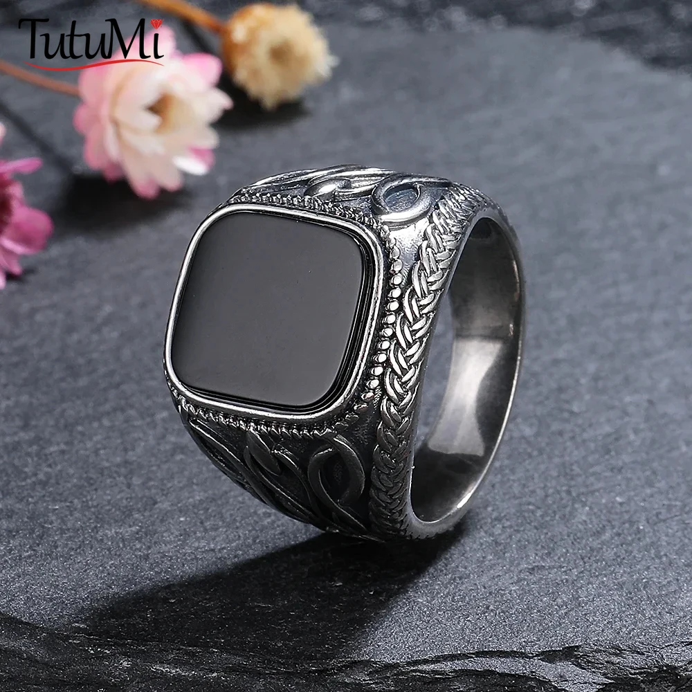 925 Sterling Silver Ring Natural Black Agate Vintage Ring For Man Women Party Gifts Silver Rings Silver Ring