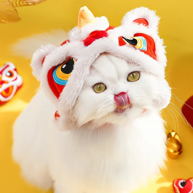 Pet Cat Hat New Year's Lion Dance Burr Hat Autumn and Winter Warm Headgear Festive Headgear 6