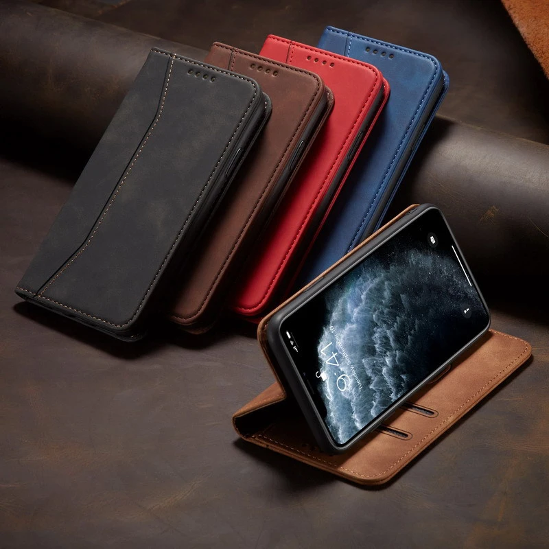 IK84 Anti Drop Card Slot Wallet Small Cow Pattern Magnetic Flip Cover Protective Case For iPhone 15 pro 14 promax