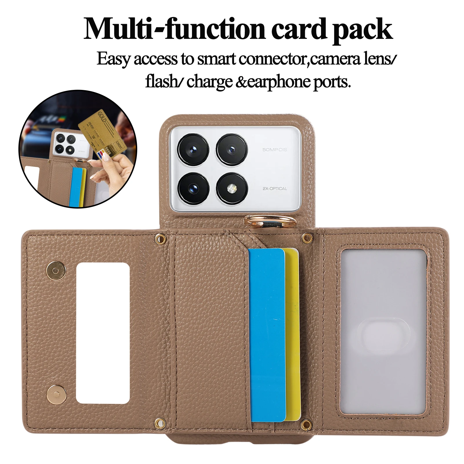 Crossbody Cards Solt Wallet Leather Ring Holder Case For Xiaomi Redmi Note 13 Pro Plus 12 13C 13T POCO X6 NEO Triple Fold Cover_voghion.com