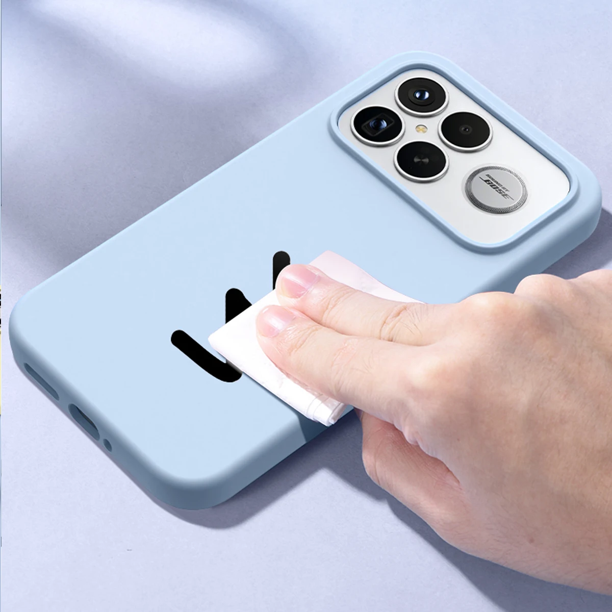 Shockproof Soft Liquid Silicone Case with Slim Skin Fleece Protection - Retail Package