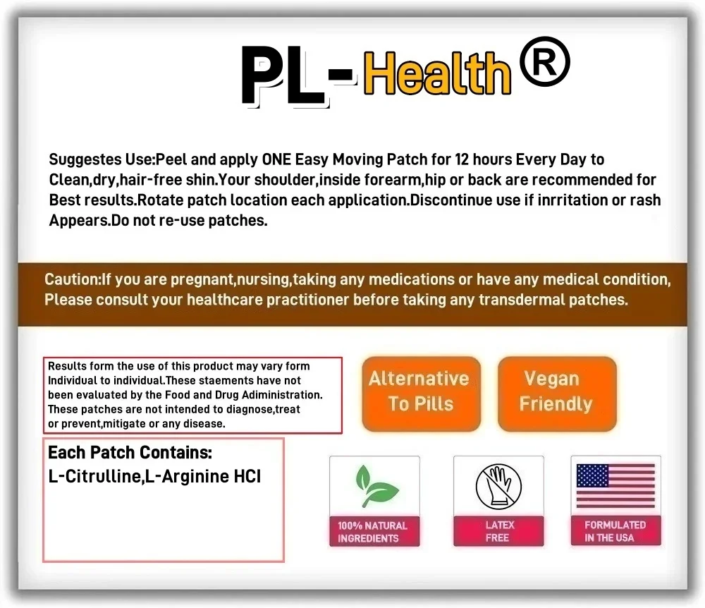L Arginine L Citrulline Transdermal Patches Nitric Oxide-Stamina Endurance 30 Patches for nitric oxide patches