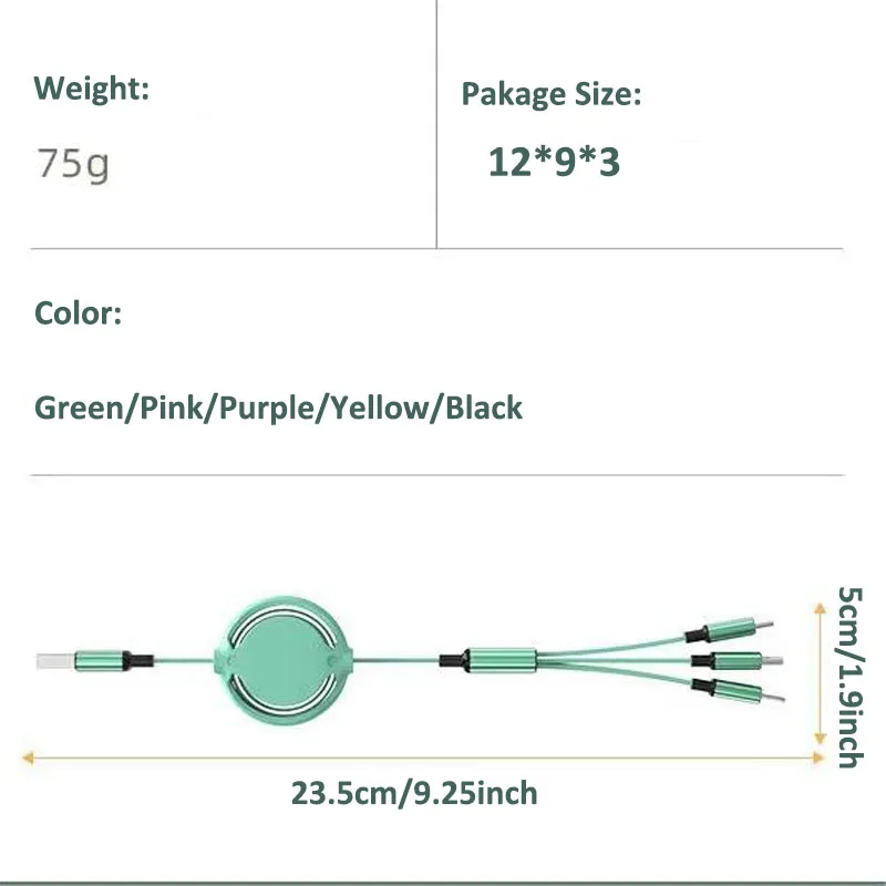 MFI 인증 3 in 1 고속 충전 USB-C 범용 연장 리퀴드 실리콘 케이블 마이크로 USB 충전 케이블 (IOS용)