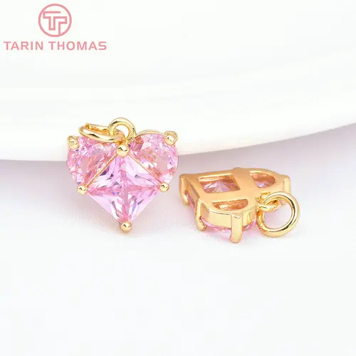 골드 컬러 황동 지르콘 하트 참 펜던트, 14x14.5mm, 구멍 2.5mm 24K, 고품질 주얼리 액세서리, 280 개 4 개 4