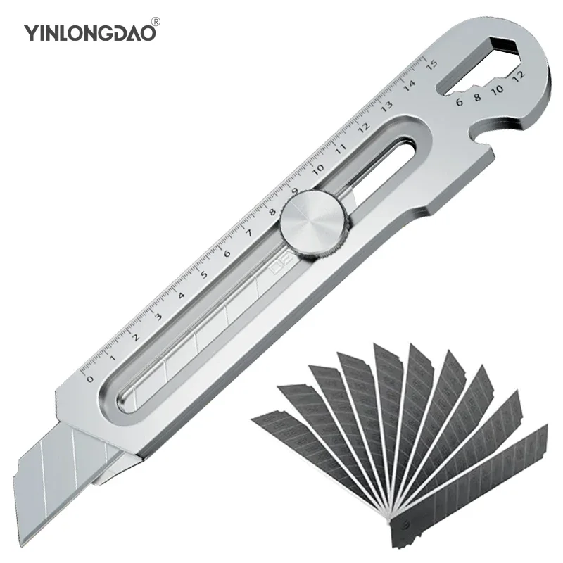 Utility Knife 6 in 1 Multifunction Tail Break Design Ruler Bottle Opener Retractable Box Cutter Art Supplies