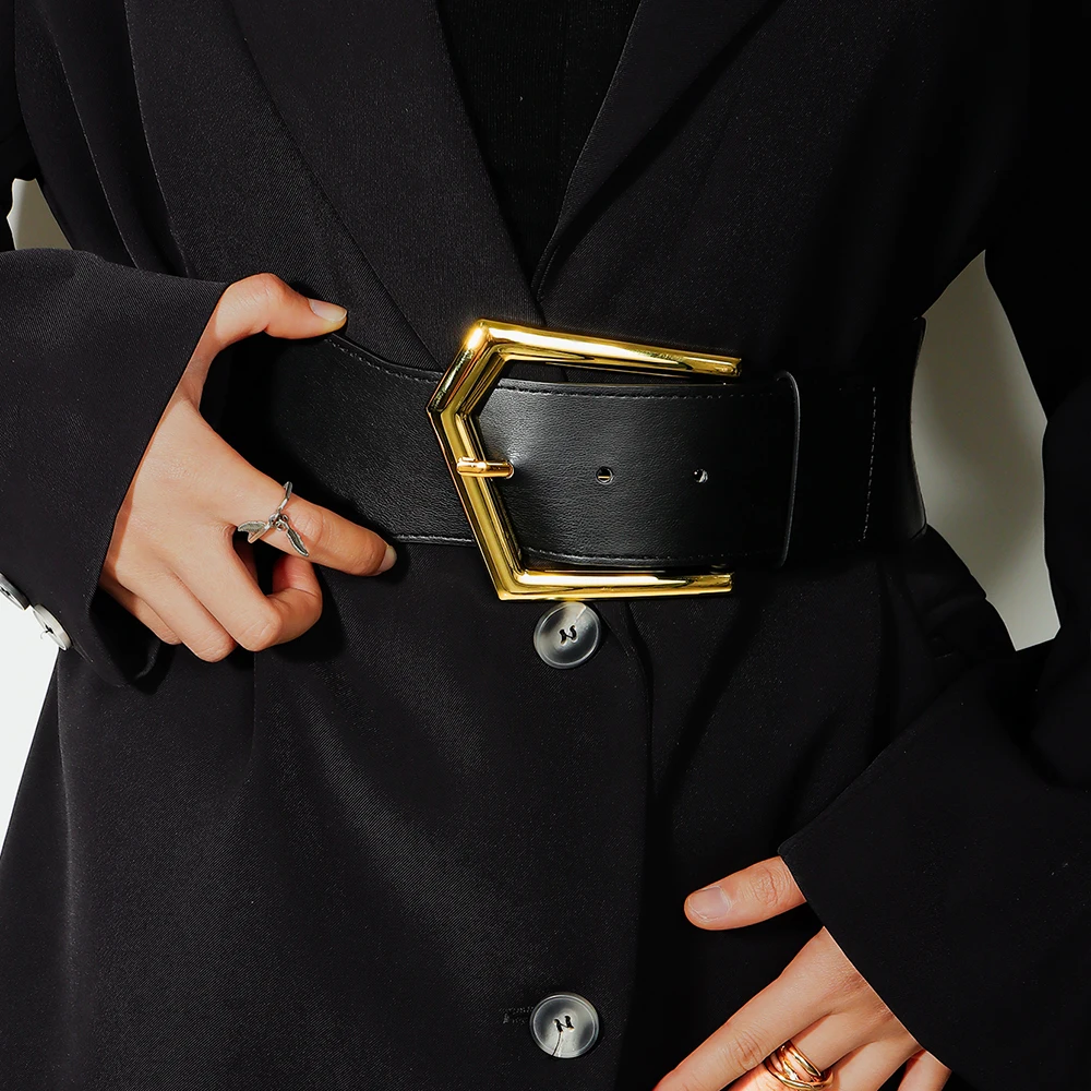 Neue Taillenabdeckung für Damen in Europa und den Vereinigten Staaten, grenzüberschreitender Gürtel, dekorative Anzugjacke, übertriebene geometrische Schnalle, Elasti – Detail 19