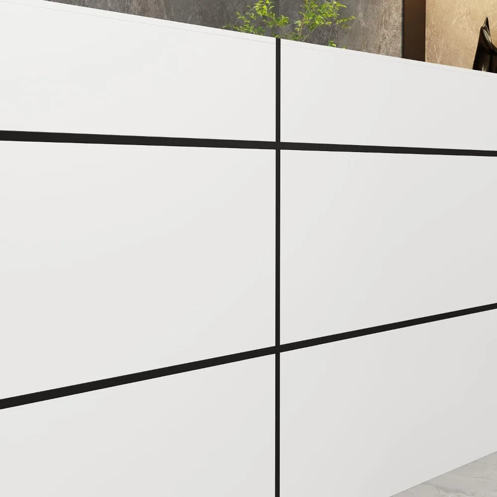 Extra Long Reception Desk with Drawers, Modern Pattern,Office Desk Reception Counter Table 2 Person,White 4