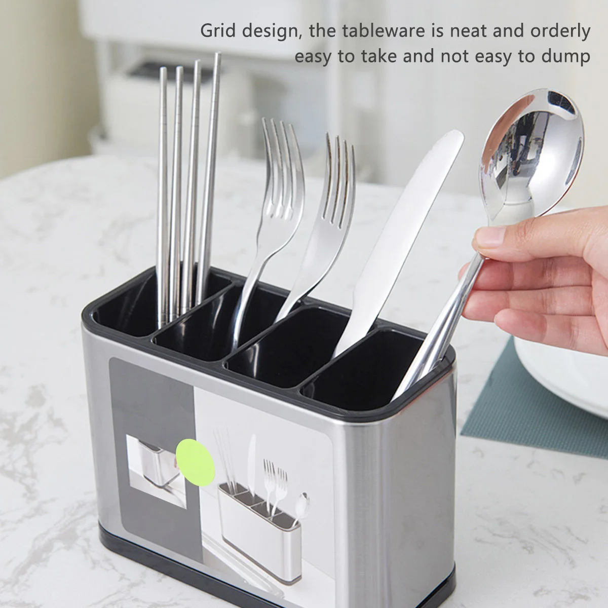 Utensil Kitchen Cutlery Holder Stainless Steel Cutlery Holder Removable Divider Utensil Knife Spoon Fork Keep Dry Storage Rack 2