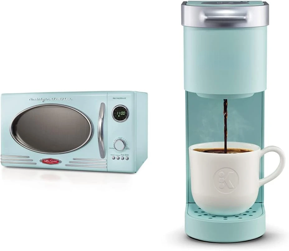 

Микроволновая печь в стиле ретро, 0,9 куб. Фут. 800 Вт со встроенным цифровым дисплеем, блокировка детей, Cu.Ft, Aqua & K-Mini Coffee Ma Dre