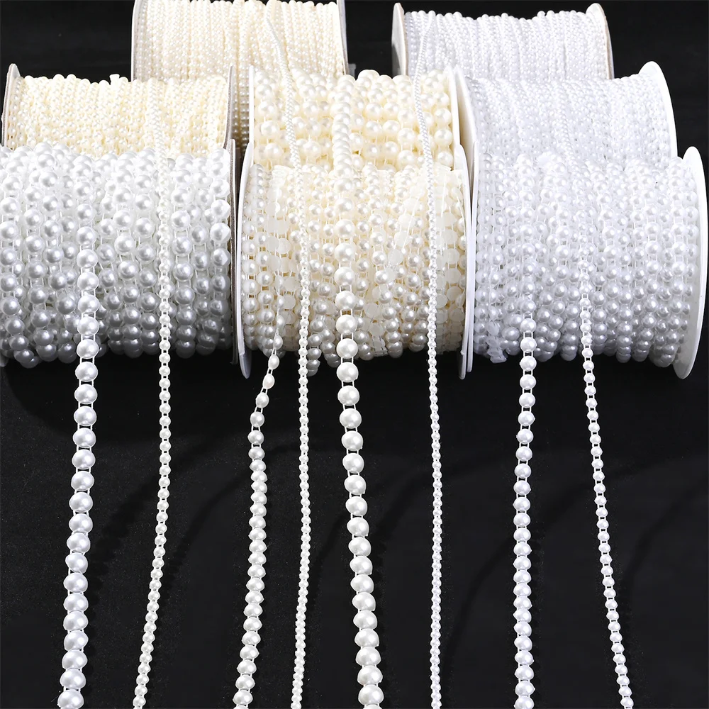 Acrylic Beads Chain 3/4/6/8mm Half Round Cabochon Pearl Beads Garland String White Ivory Color Acylic Beads Chain For Wedding Decoration DIY Jewelry
