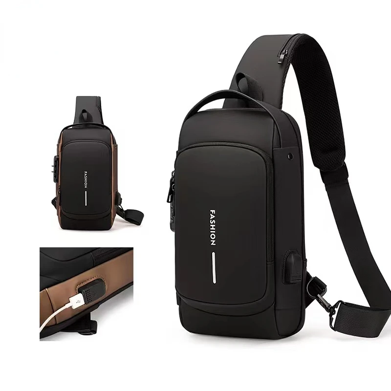  XIMIXI Genuine Leather Sling Bag Chest Shoulder Bag Men's Anti  Theft Stylish Plaid Crossbody Bag Sling Backpack, Black