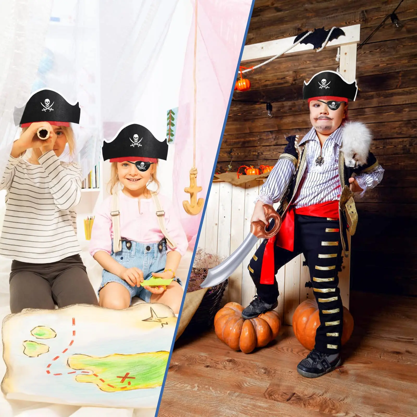 18pcs Pirate Sets Pirate Hat Set Party Favors Theme Party Supplies for Halloween Masquerade