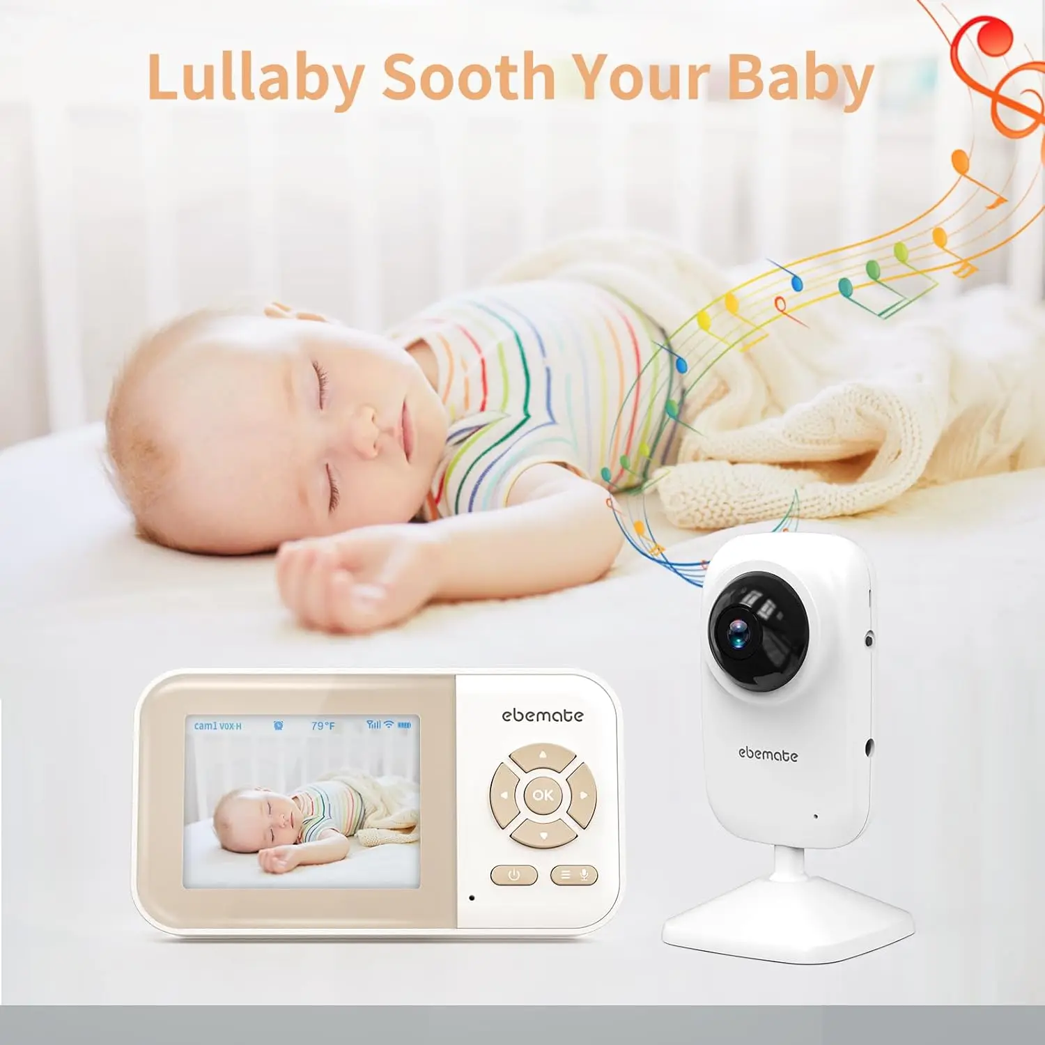 ebemate wifi Video Baby Monitor with 2 Cameras 2.8 inches LCD Screen baby monitor with night vision,2-Way Talk Audio Camera bebe
